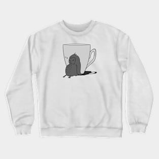 Sleepy Owl and Cup Grey Crewneck Sweatshirt